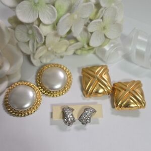 Vintage Chic & Classy Bold CLIP ON Earring Set Of 3
